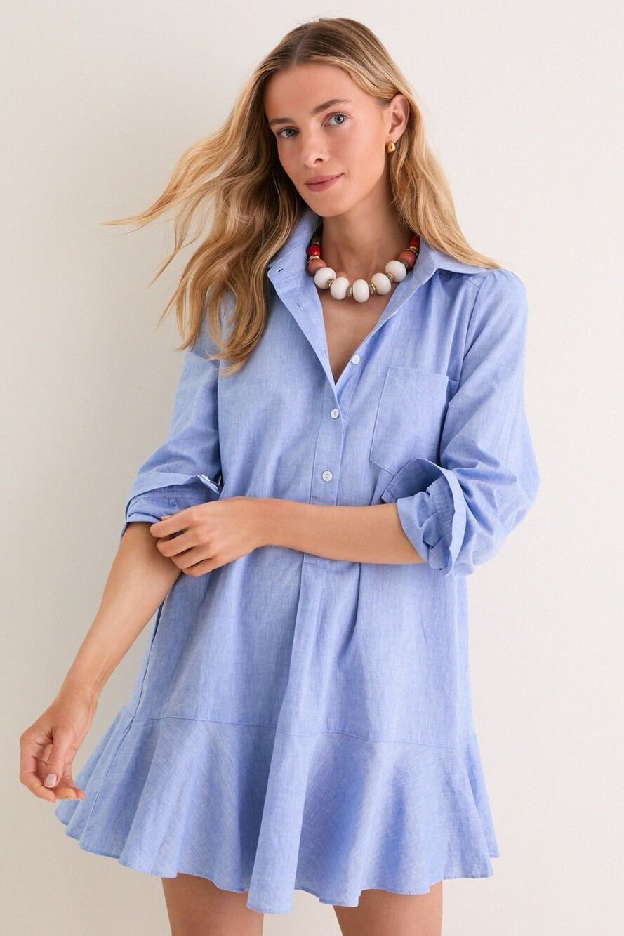TUCKERNUCK Chambray Callahan Blue Shirt Dress Small Cotton Beach Coastal Preppy